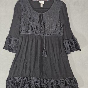 Knox Rose Womens Mini Dress Vneck Boho Small Velour Burnout Tiered Cottagecore